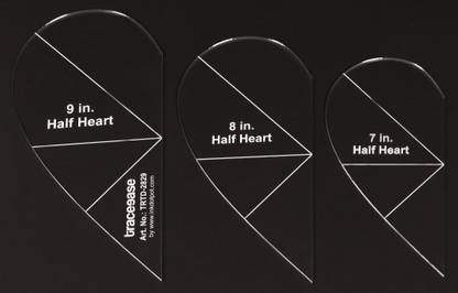 Traceease 3 Pcs Half Heart Shaped Quilt/ Applique Template 7"/8"/9" inches DIY Sewing Ruler