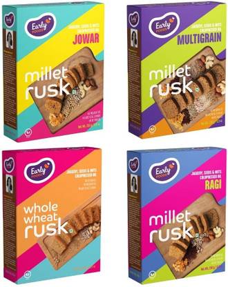 Early Foods Pack of 4 - Millet & Wheat Rusk, Multigrain flavored Millet Rusk