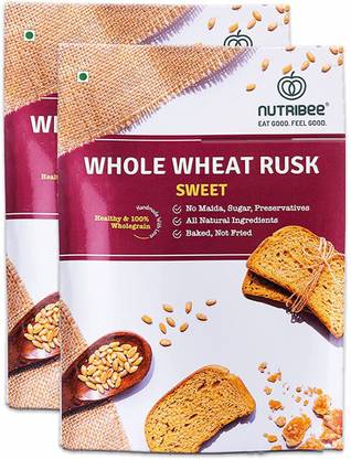 Nutribee 100% Whole Wheat Rusk Refined Sugar-Free Diet Toast No Maida and Sugar Whole Wheat Sweet Rusk flavored Millet Rusk