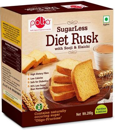 Polka Sugar Less Diet Rusk ,Pack Of 1 ,200 GM ,Suji,Elaichi Sooji, Elaichi flavored Sooji Rusk