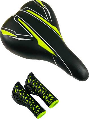 impetus Bicycle Saddle Grip Combo Green Cycle Seat Handlebar Grip Senior MTB Bikes Saddle