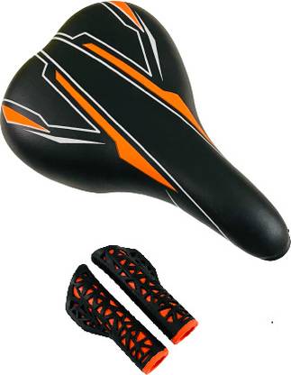 impetus Bicycle Saddle Grip Combo Orange Cycle Seat Handlebar Grip Senior MTB Bikes Saddle