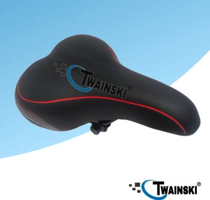 TWAINSKI Cycle Seat PU Form Senior MTB 24-29 Inch Spring Base 258*170mm(Black, Red) Saddle