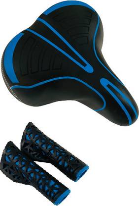 impetus Wide Cycle Seat Grip Handle Combo Comfortable PU Form Suspension MTB Bikes Blue Saddle