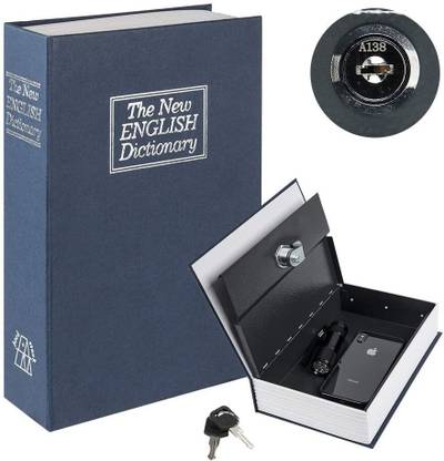 GOBBLER Book Safe Metal Locker Box with Lock and Key, Secret Safe Box Hidden inside Dictionary / Diary - Blue (GS 05 U) Safe Locker