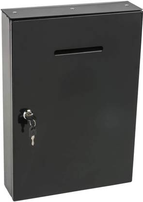 Indian Decor 48365 Wall Mounted Secure Lock Drop Box, Holds Ballot / Envelope - Black Safe Locker