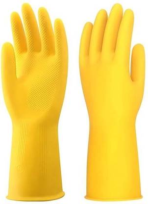 7SHIELD 1 Pair Yellow Rubber Safety Hand Gloves For Chemical,Electrical,Gardening Gloves Rubber  Safety Gloves