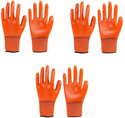 STYLERA 3 Pair Nylon Working Full Palm PVC Coated Work Rubber  Safety Gloves
