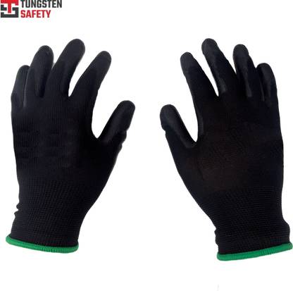 TUNGSTEN SAFETY DexPU-BLK/12-8 25 Gram Cut Resistant PU Palm Polyester  Safety Gloves