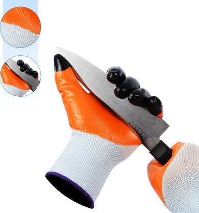 Robustt Industrial Safety Gloves Anti-Cut (Half Coated) for Hand Protection, Cut Proof. Nitrile Safety Gloves