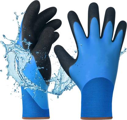 STYLERA 1 Pairs Waterproof Work Gloves Liquid Proof Black Double Coated Working Gloves Nitrile, Nylon  Safety Gloves