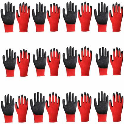 Donizard Red Black Nylon Shell With Black Crinkle Latex Palm Coated (Pack of 12 Pair) Synthetic, Nylon  Safety Gloves