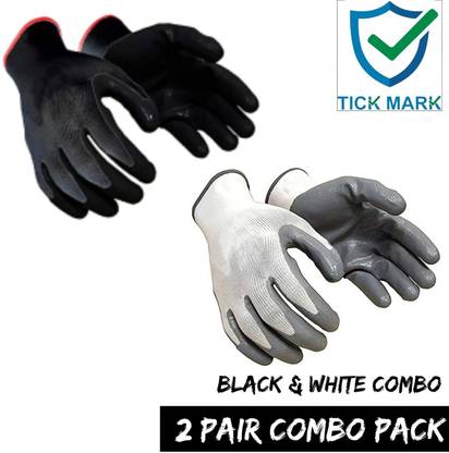 tick mark 2 Pair Industrial Hand Gloves Gardening Work ,Cut-resistant Working Gloves Combo Nylon  Safety Gloves