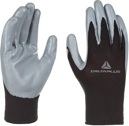 Deltaplus VE712GR Black, Grey Polyester Abrasion Resistant, Cut Resistant, Tear Resistant Nitrile, Polyester  Safety Gloves