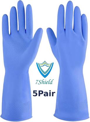 7SHIELD 5 Pair blue Rubber Safety Hand Gloves For Chemical, Electrical , Gardning Rubber  Safety Gloves