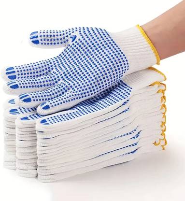 Donizard White On Blue Dotted Hand Gloves Use for Bike Rider, industrial (10 Pair) Rubber  Safety Gloves