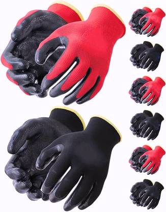 STYLERA Combo of Work Gloves for Men-6 Pairs, Nitrile Coated Work Gloves Polyester, Rubber  Safety Gloves