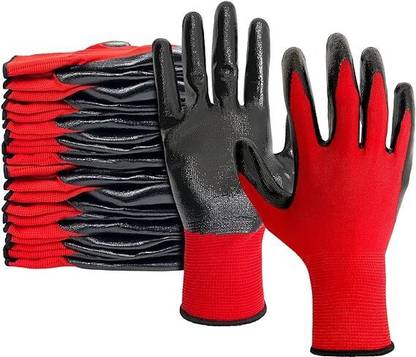 QTM 20 Pair Multipurpose Daily Use Reusable Washable Grip Coating Anti Cut Resistant Nitrile  Safety Gloves