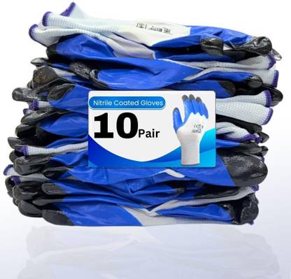 QTM 10 Pair Multipurpose Daily Use Reusable Washable Grip Coating Anti Cut Resistant Nitrile, Nylon  Safety Gloves