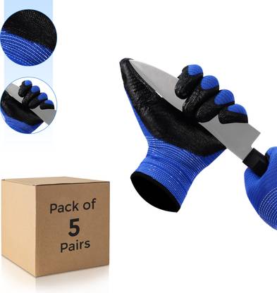 Robustt Industrial Anti-Cut Safety Gloves for Finger and Hand Protection (Front Coated) Nitrile  Safety Gloves