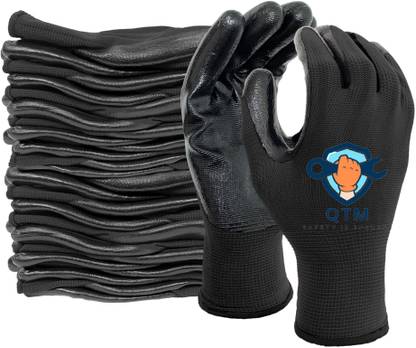 QTM 5 Pair Multipurpose Daily Use Reusable Washable Grip Coating Anti Cut Resistant Nitrile  Safety Gloves