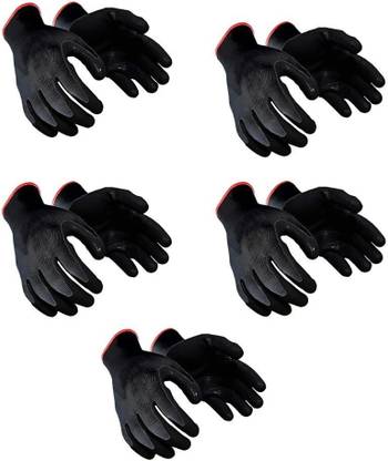 tick mark 5PAIR Durable Black Nylon Rubber-Coated SafetyWorkGloves ForIndustrial,Gardening Nylon  Safety Gloves