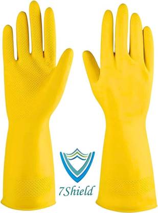 7SHIELD 1 Pair Yellow Rubber Safety Hand Gloves For Chemical,Electrical,Gardening Gloves Rubber  Safety Gloves