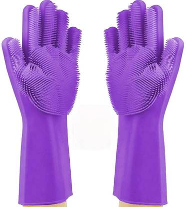 tick mark 1Pair Silicon Hand Gloves For Kitchen Washing Utensils Wet and Dry Glove Rubber  Safety Gloves