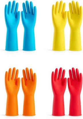 QTM Multipurpose Household Rubber Gloves Combo Pack 4 Pairs Multicolor Reusable Rubber  Safety Gloves