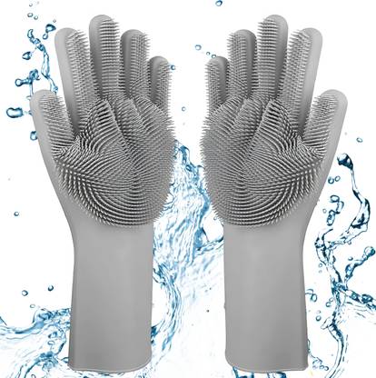 tick mark Silicon Gloves- hand gloves for washing utensils (Multicolour, 1 Pair) Rubber  Safety Gloves