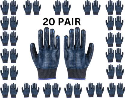 STYLERA 20 Pair Washable Reusable Blue on Blue Dotted Gloves for Industrial Use Synthetic  Safety Gloves