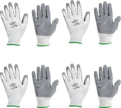 STYLERA Superior quality (4 pair) anti cut safety hand gloves pvc coated gray white Nylon  Safety Gloves