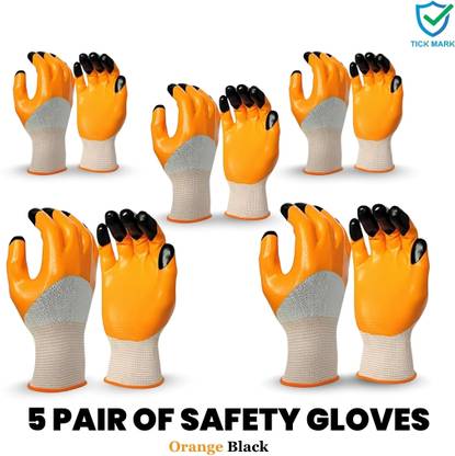 tick mark Orange Nylon Safety Gloves Nylon Safety Gloves