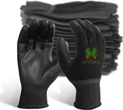 STYLERA 5 Pair Multipurpose Daily Use Reusable Washable Grip Coating Anti Cut Resistant Nitrile  Safety Gloves