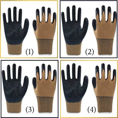 7SHIELD 4 PAIR Cut Resistant And Cut-Proof with Rubber Grade Wet & Dry Nylon, Latex, Polyester, Nitrile  Safety Gloves