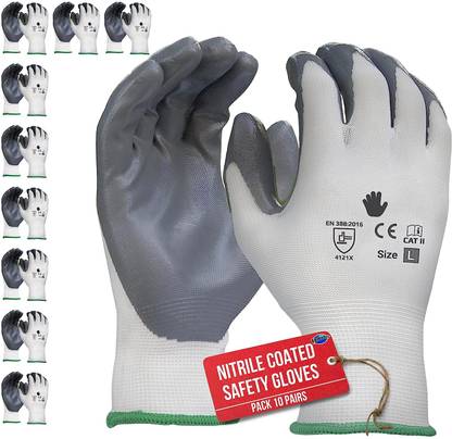 F8WARES Reusable Nitrile Coated Safety Gloves Industrial,Gardening,Working Hand Gloves Nitrile, Rubber Safety Gloves