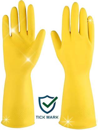 tick mark Yellow 1Pair Rubber Hand Safety Gloves For Chemical,industrial,Multipurpose use Rubber  Safety Gloves