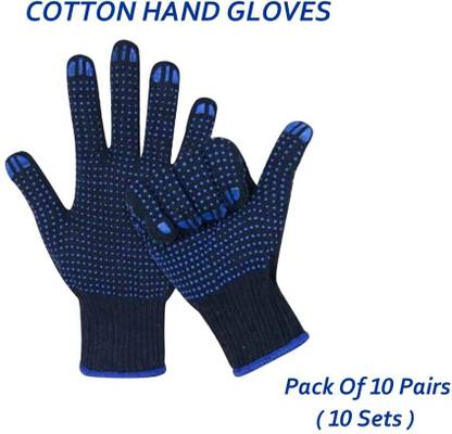 tick mark 10PAIR Durable Blue Dotted Cotton Work Gloves – Non-Slip Protection Synthetic  Safety Gloves