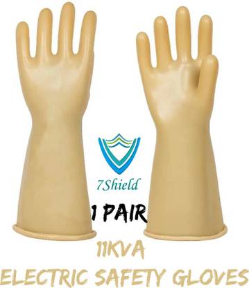 7SHIELD ndustrial Gloves 11 KV Electric Hand Gloves Shock Proof Safety Gloves Pack of 1 Latex  Safety Gloves