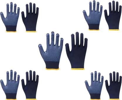 STYLERA 5 Pair Washable Reusable Blue on Blue Dotted Glove for Industrial Use Rubber, Synthetic  Safety Gloves