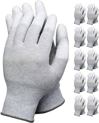 ESD Pack of 10 Pairs Anti Static Gloves Carbon Fiber PU Fingertip Coated Nylon  Safety Gloves