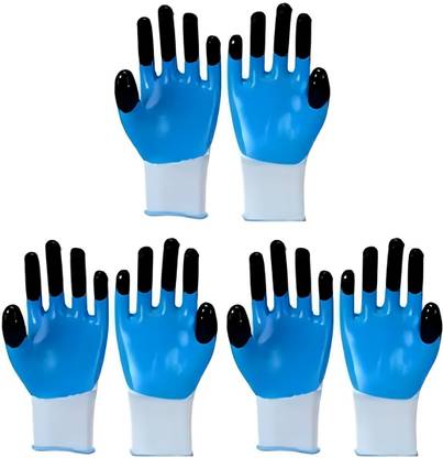 Safies Blue Black Cleaning Gloves For Cleaning, Dusting, Polishing etc. Pack of 3 Pairs Wet and Dry Glove Set
