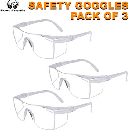 foot trends Pack Of 3 Polycarbonate Wrap-Around Eye Protection Industrial Black Safety Goggles For Laboratory, Power Tool, Wood-working  Safety Goggle