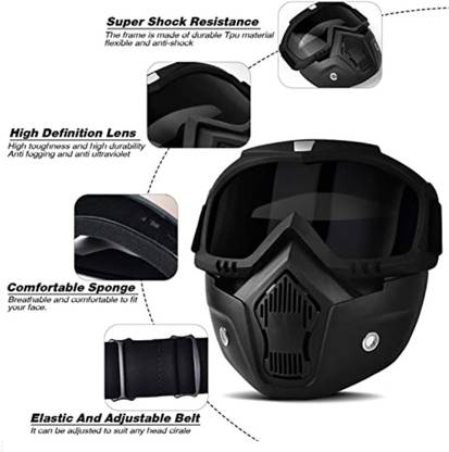 PROKONAI Protective BLACK TINT Bike Riding Face Mask, Face Shield Motorcycle Goggle A1413 Helmet Breath Guard