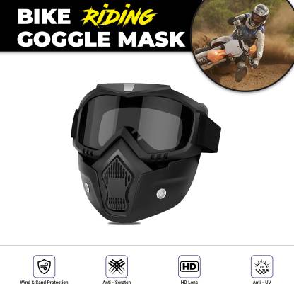 JC COMPTA Black Goggle Face Mask Anti Scratch UV Protected Face & Eyewear Dirt Shield With Soft Foam Padded Detachable Mouth Filter For cycling Bike Off Road Racing Blowtorch  Safety Goggle