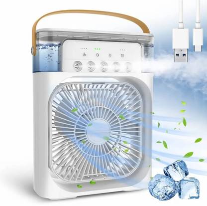 Eewe Mini AC Cooler with 3 Wind & Cooling Speeds Water Spray Modes USB LED Light Fan 100 mm 3 Blade Table Fan