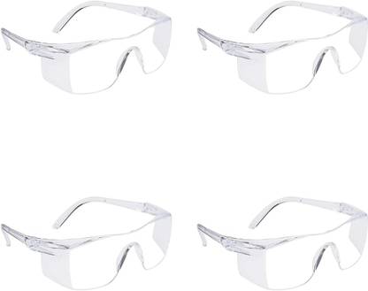 GrahLogy 4 Pcs Unisex Plastic White Transparent Goggles/Sunglass for Bike Riding, Excellent Visibility, UV Protected Power Tool, Blowtorch, Laboratory, Wood-working, Welding  Safety Goggle