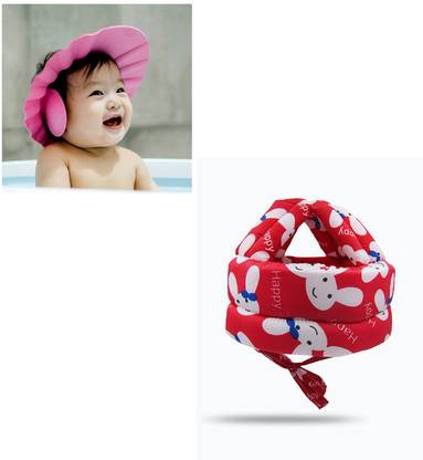 MARQUEONN Baby red Safety Helmat with Shower cap Baby Infant Toddler Head Safety Helmet, Sweat Absorbant Fabric, Soft Cushioning Safety Cap