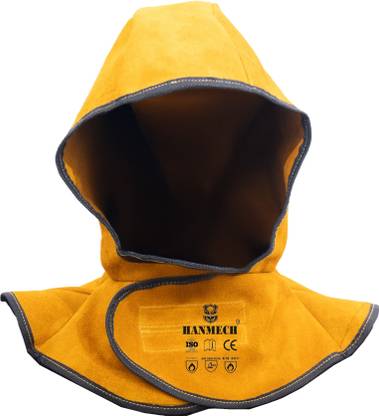 HANMECH Leather Hood with Head Neck Shoulder Protection, for Heavy Duty Welding Leather Heavy Duty Welding, Split Leather Soft with Velcro Adjustable Safety Cap