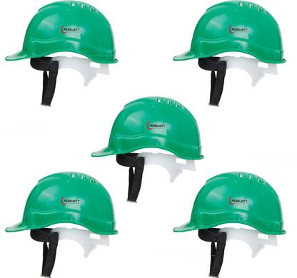 Robustt Heavy Duty Nape Safety Helmet - Green|Adjustable Headband|Pack of 5 As Per ISI Safety Standard For Industrial Use Construction Helmet